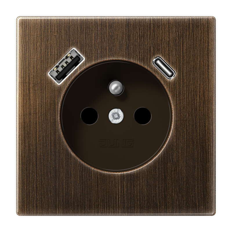 Изображение ME1520F-15CAAT  Розетка, франко-бельгийской системы, c USB зарядным устройством - завод JUNG
