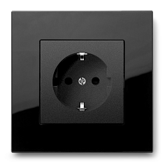 Розетка SCHUKO® со шторками JASMART G-Glass рамка из черного стекла