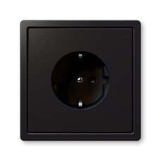 Розетка SCHUKO® со шторками JASMART серии FD черный матовый (soft touch) в сборе