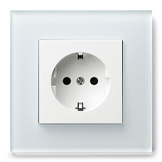 Розетка SCHUKO® со шторками JASMART G-Glass рамка из белого стекла с белой глянцевой вставкой