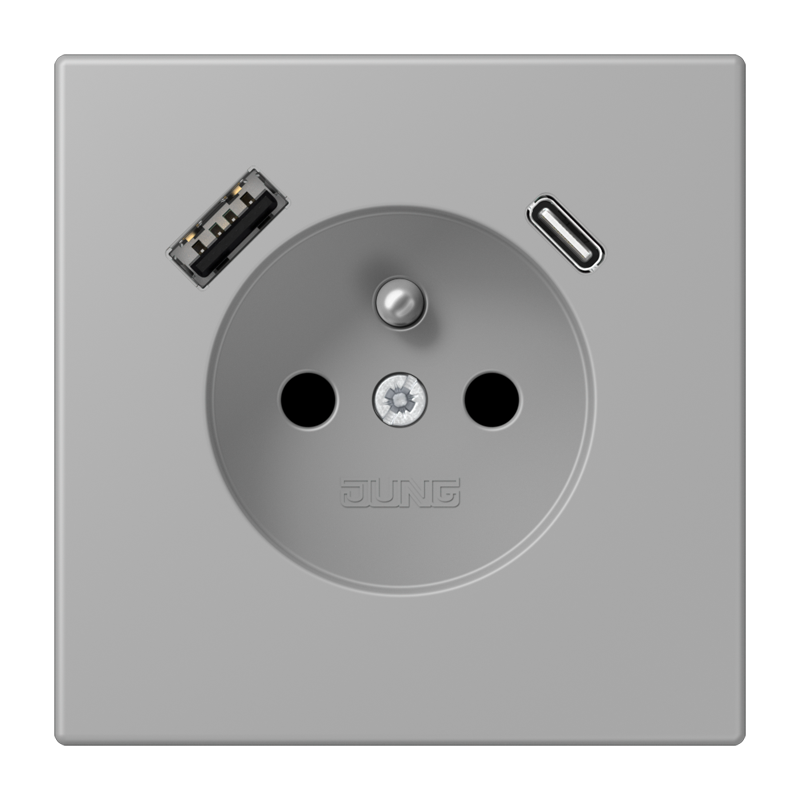 Изображение LC1520F-15CA204  Розетка, франко-бельгийской системы, c USB зарядным устройством - завод JUNG