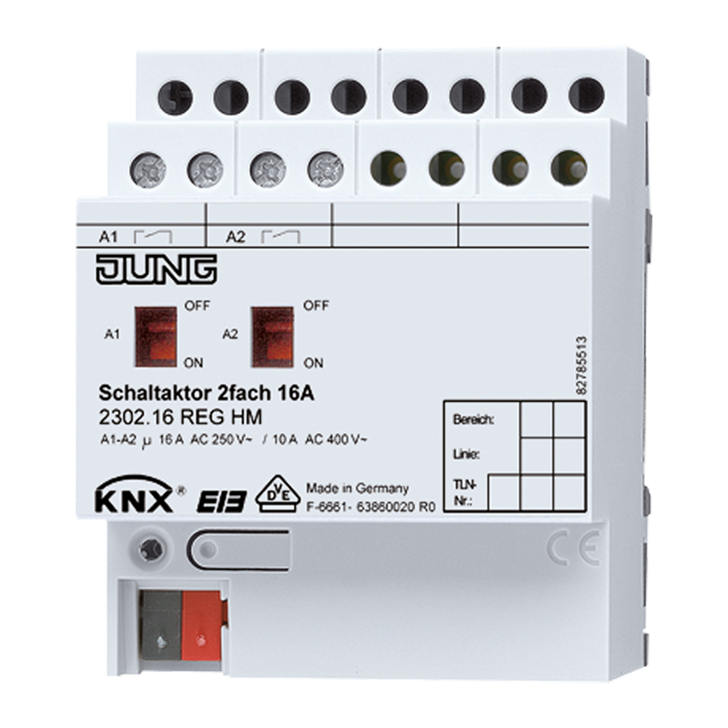 Изображение 2302.16REGHM  KNX актуатор коммутирующий, 2 группы - завод JUNG