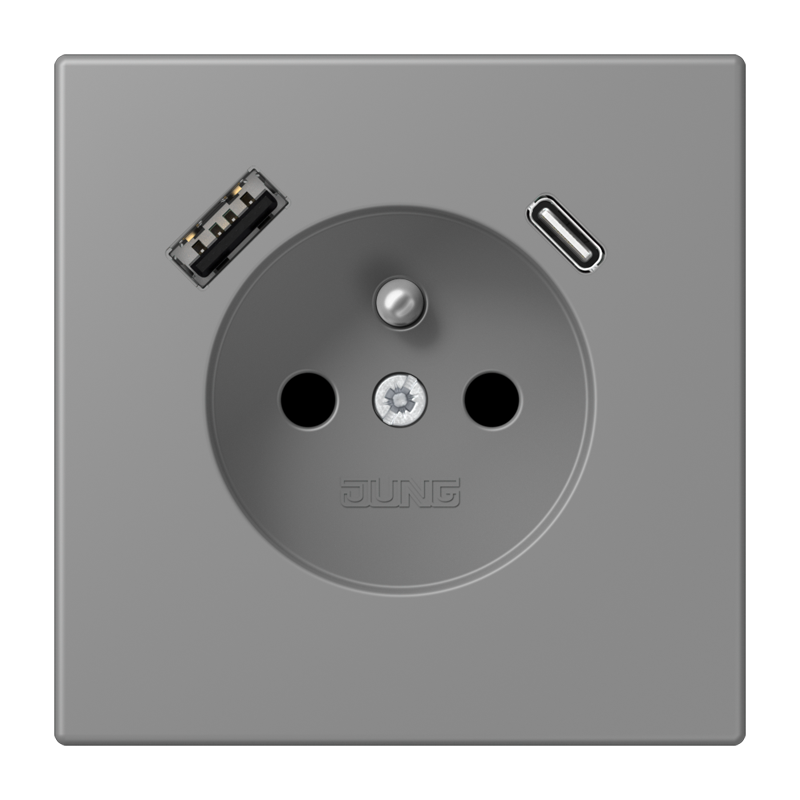 Изображение LC1520F-15CA203  Розетка, франко-бельгийской системы, c USB зарядным устройством - завод JUNG
