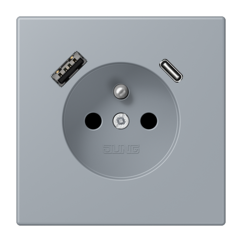 Изображение LC1520F-15CA257  Розетка, франко-бельгийской системы, c USB зарядным устройством - завод JUNG