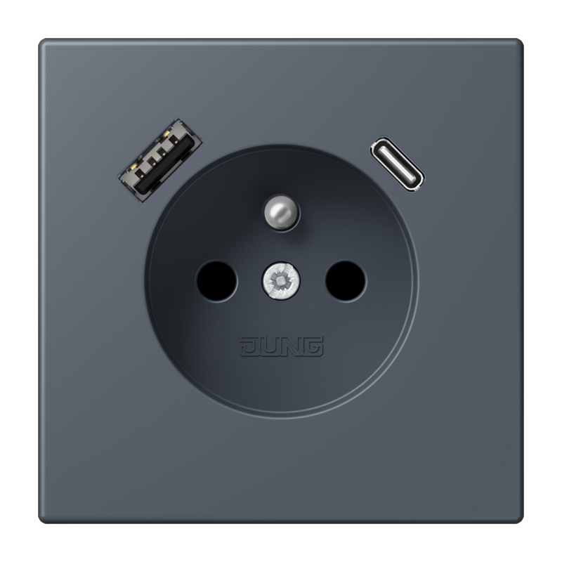 Изображение LC1520F-15CA262  Розетка, франко-бельгийской системы, c USB зарядным устройством - завод JUNG