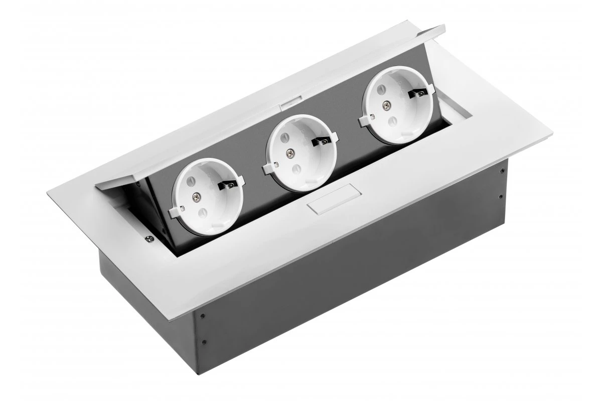 Изображение AE-PB03GS-10  Блок розеток прямоугольный врезной 3 розетки (SCHUKO®), белый - завод GTV