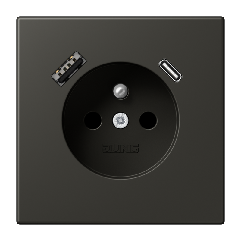 Изображение LC1520F-15CA259  Розетка, франко-бельгийской системы, c USB зарядным устройством - завод JUNG