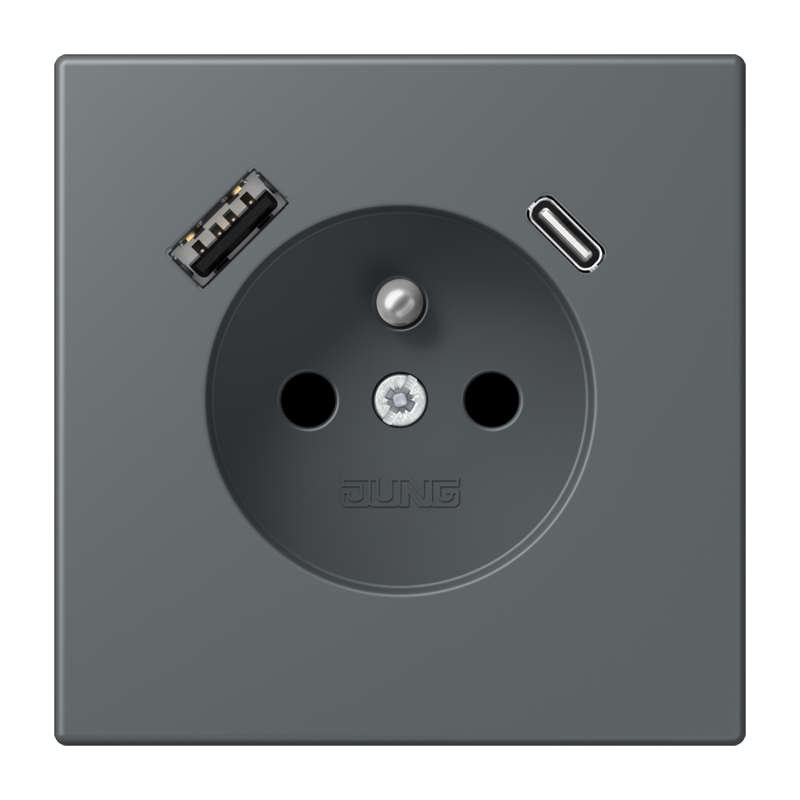 Изображение LC1520F-15CA202  Розетка, франко-бельгийской системы, c USB зарядным устройством - завод JUNG