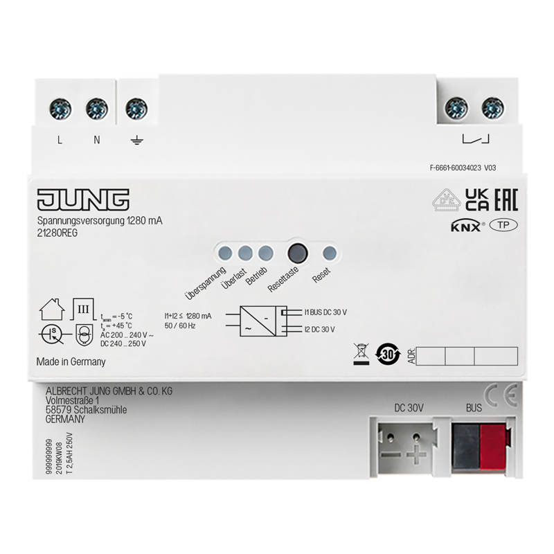 Изображение 21280REG  KNX блок питания, 1280 мA - завод JUNG
