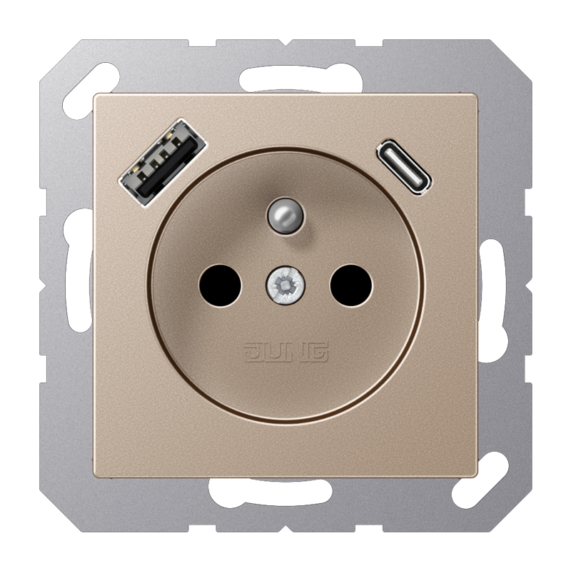 Изображение A1520F-15CACH  Розетка франко-бельгийской системы c USB зарядным устройством - завод JUNG
