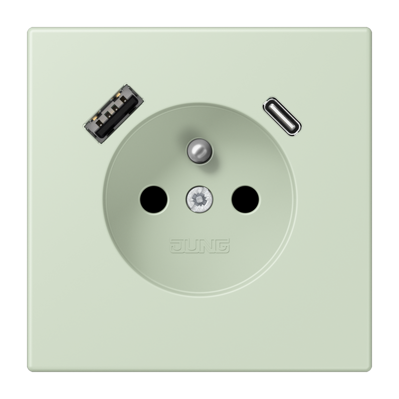 Изображение LC1520F-15CA218  Розетка, франко-бельгийской системы, c USB зарядным устройством - завод JUNG