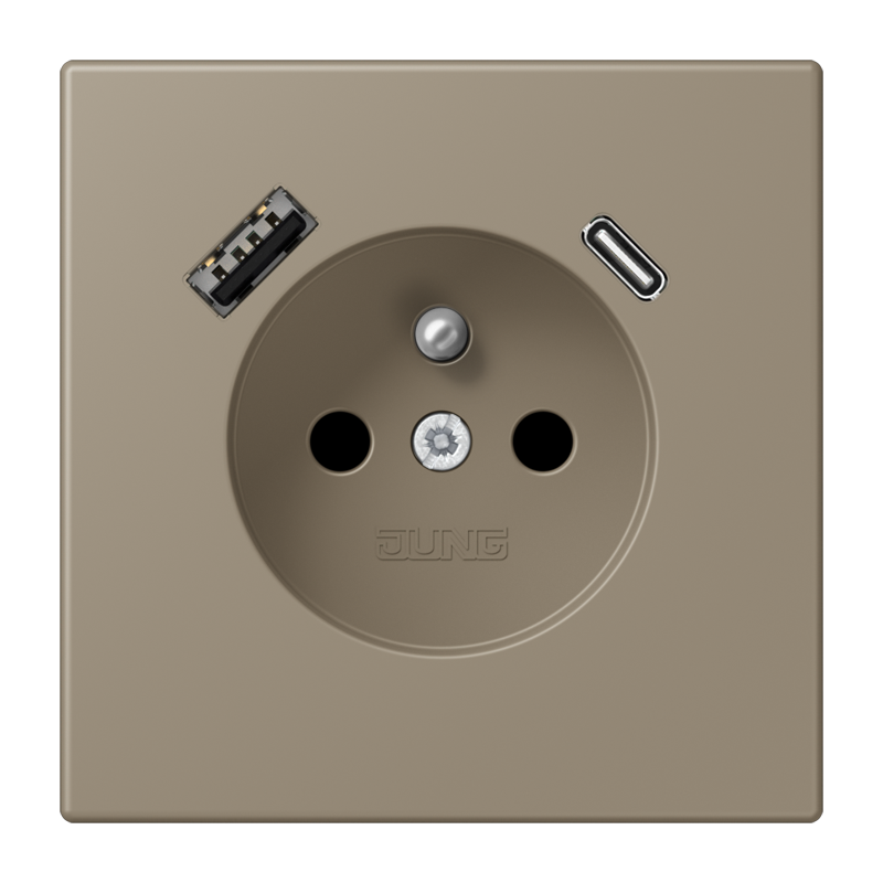 Изображение LC1520F-15CA242  Розетка, франко-бельгийской системы, c USB зарядным устройством - завод JUNG