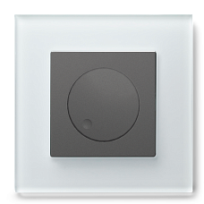 LED-диммер роторный JASMART G-Glass рамка из белого стекла со вставкой алюминий (титан)