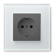 Розетка SCHUKO® JASMART G-Glass рамка из белого стекла со вставкой алюминий (титан)